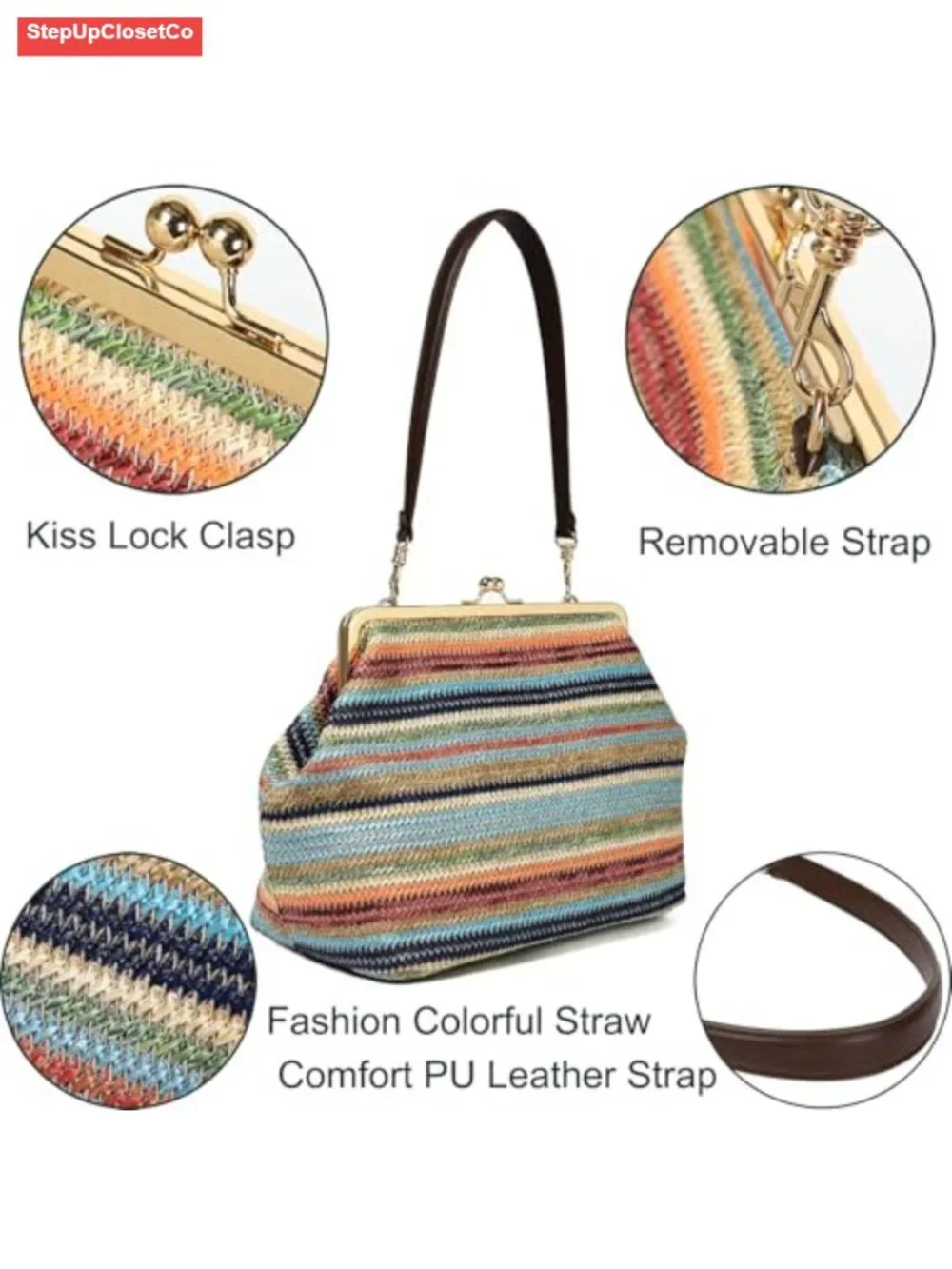 Vegan Faux Leather Kiss Lock Frame Hobo Shoulder Tote Handbag for Women